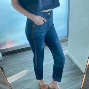 Madewell Vintage High Rise Straight Leg Medium Wash with Metallic Tuxedo Stripe